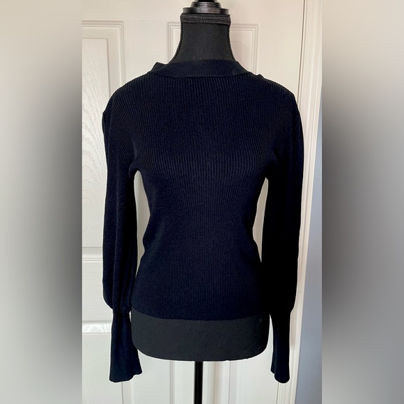 Zara Knit Balloon Sleeve Ribbed Long Sleeve Top Small - Picture 3 of 9